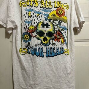 Tree hugger Its all in your head Graphic White T-Shirt w/ Skull & Mushrooms 🍄